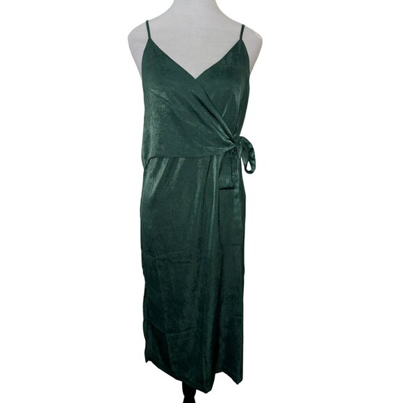 Lulus Fall In Love Forest Green Midi Wrap Dress Size Small - Picture 1 of 8